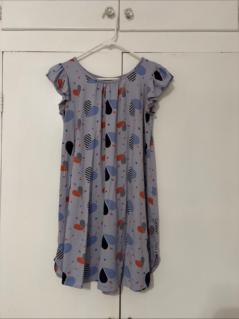 Dot Dot Smile Light Gray Nightgown with Blue, Navy & Orange Teardrop Print